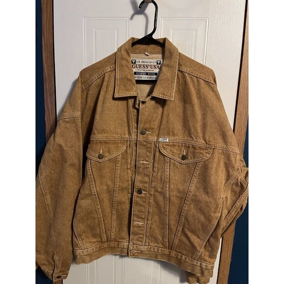 VTG 80's 90's Guess by Georges MarcianoTAN/BROW Denim Jacket Western Size XL - Picture 1 of 16